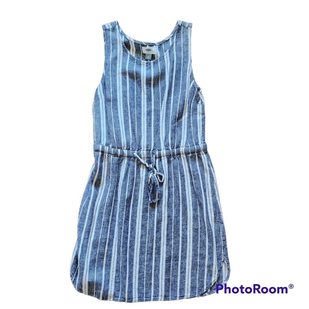 OLD NAVY Blue White Stripe Linen Rayon Sleeveless Dress M